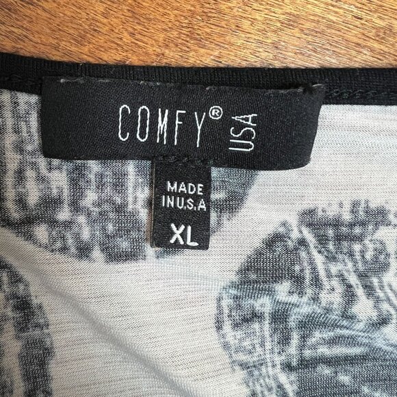 Comfy USA‎ Tunic Top Womens XL Black Beige Polka Dot Circle Print Artsy Slit - Picture 8 of 9